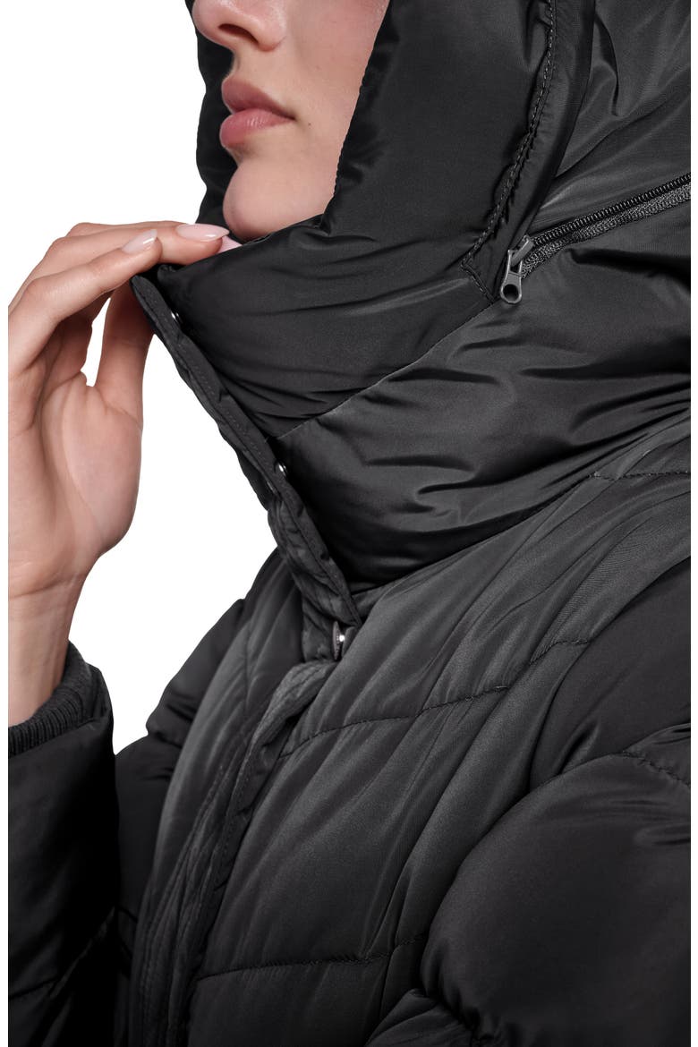 Taffeta Down & Feather Fill Puffer Coat with Stowaway Hood, Alternate, color, BLACK