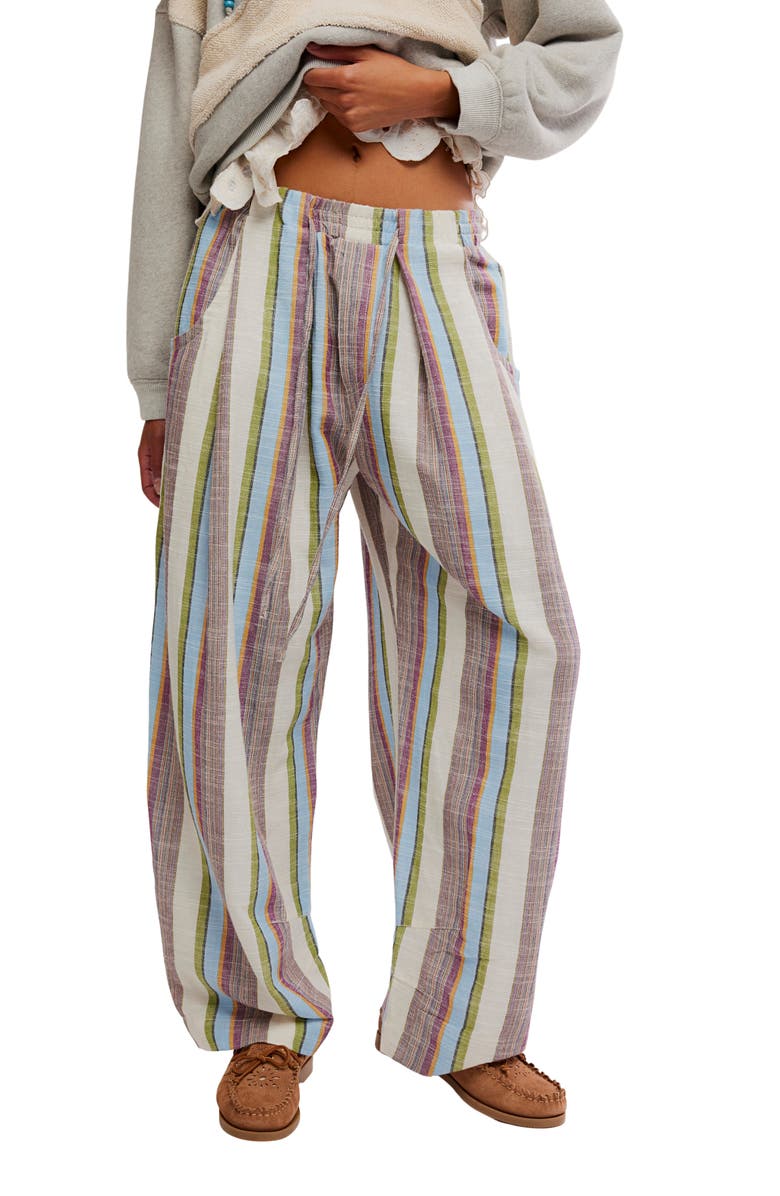 Free People Chambers Stripe Drawstring Linen & Cotton Pants, Main, color, Ivory Combo