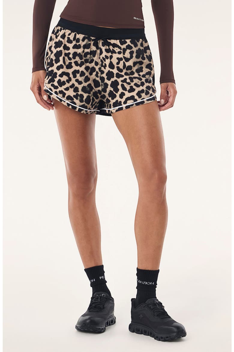 Linear Drawstring Shorts, Main, color, LEOPARD/ BLACK