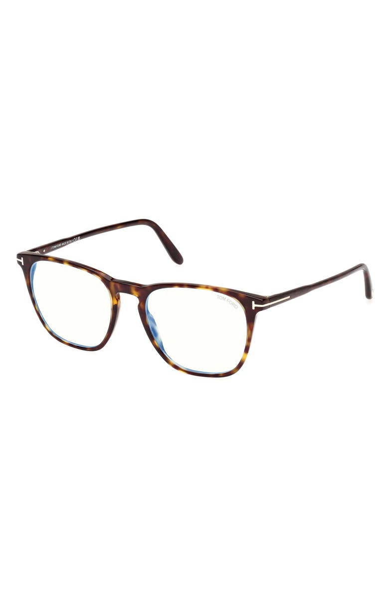 TOM FORD 52mm Round Blue Light Blocking Optical Glasses, Alternate, color, Havana Eco / T Logo
