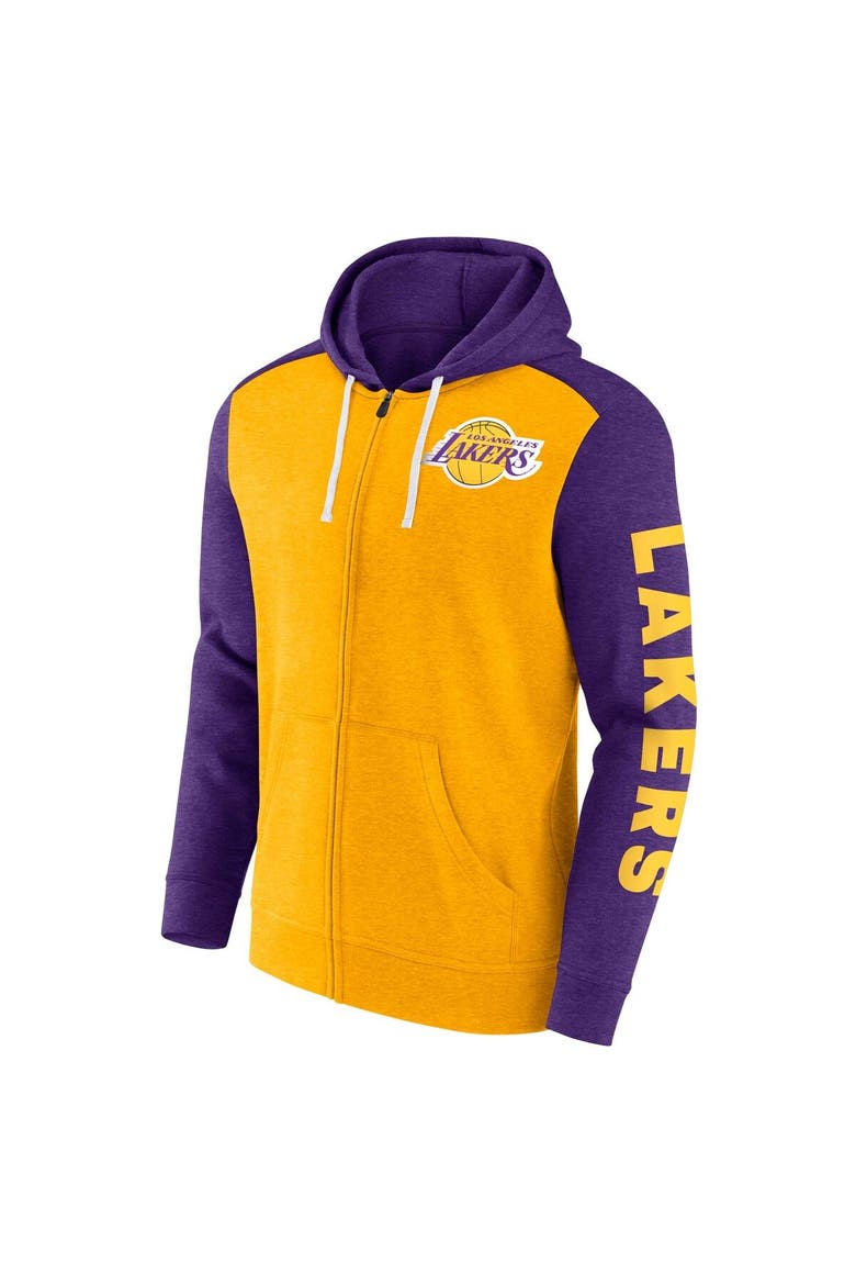 Men's Fanatics Branded Gold/Heather Purple Los Angeles Lakers Down and Distance Full-Zip Hoodie, Alternate, color, Gold