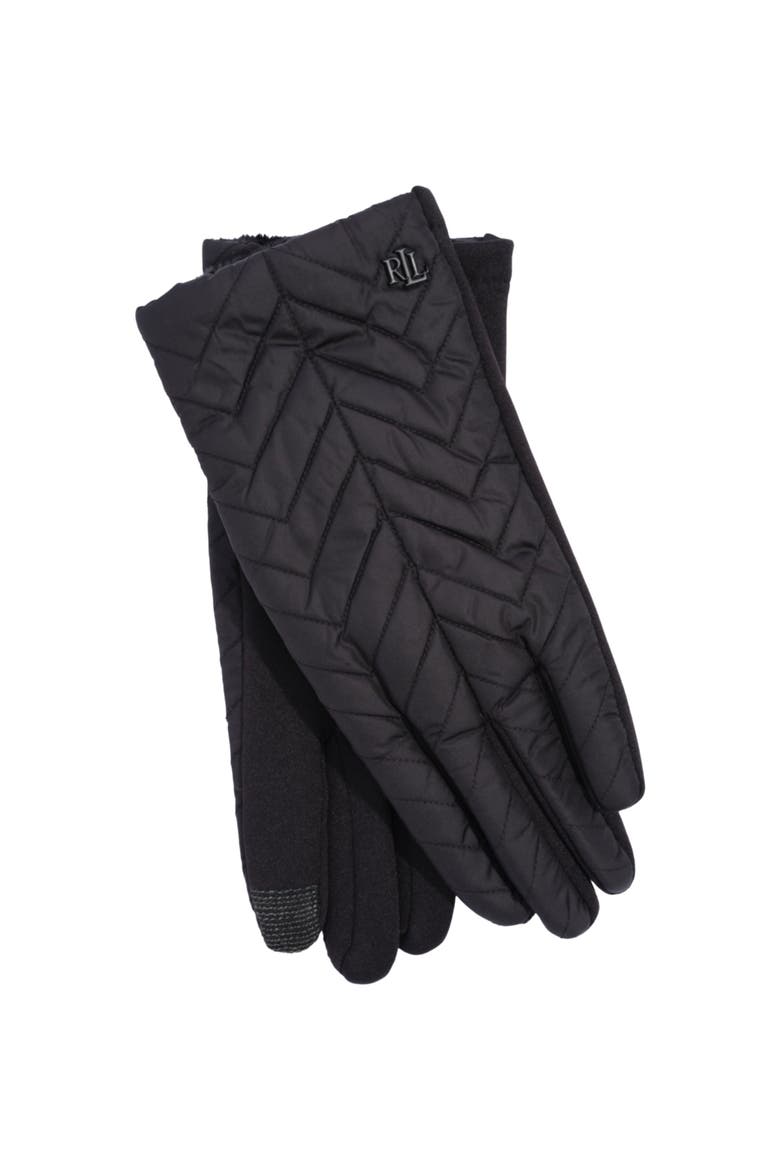 Chevron Quilted Glove, Main, color, Black