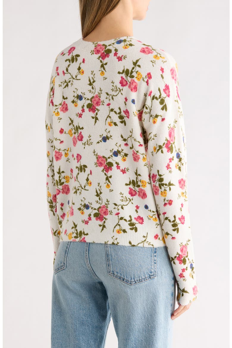 Floral Long Sleeve Crewneck Sweater, Alternate, color, ROSE FUCHSIA