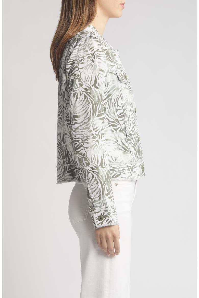 Monstera Mirage Linen Trucker Jacket, Alternate, color, TEA LEAF