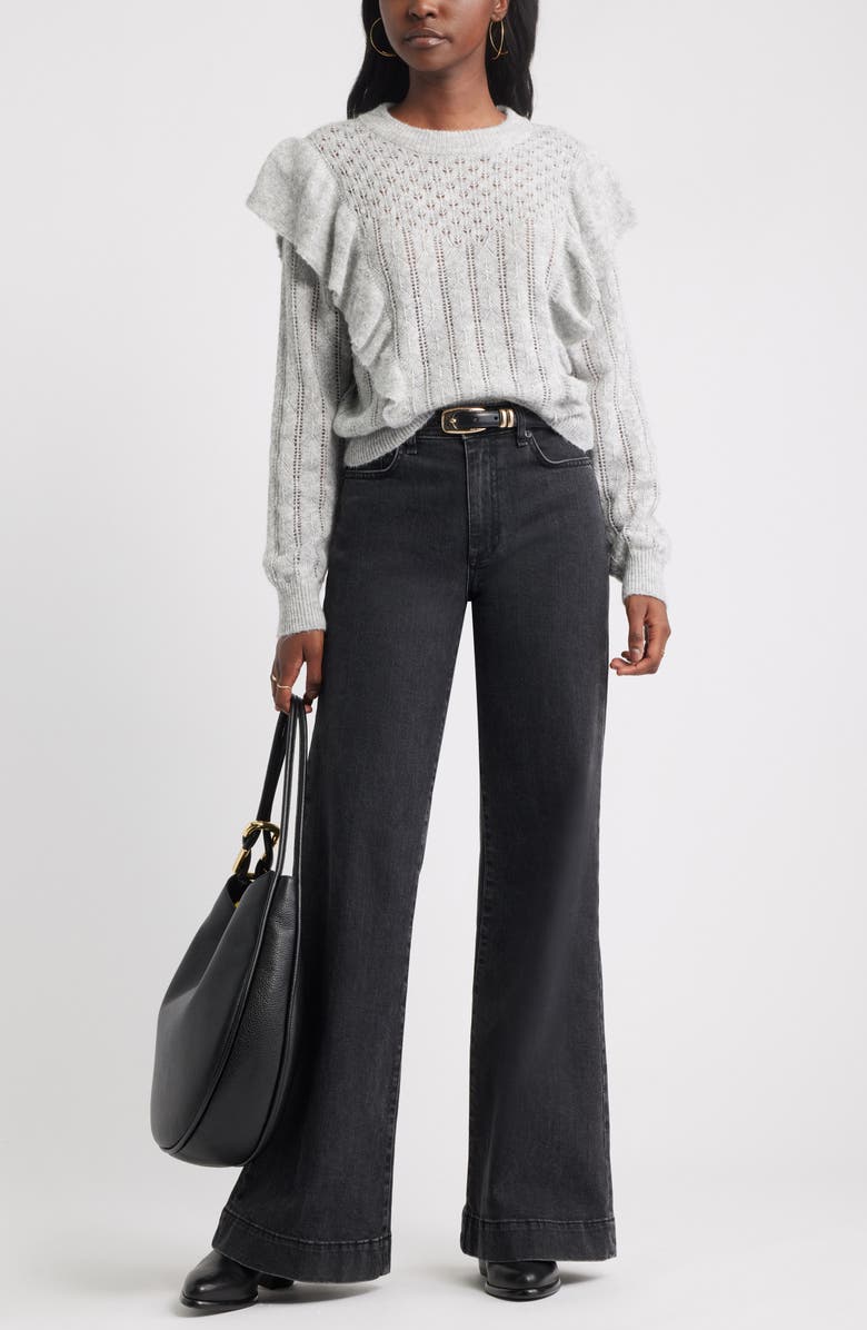 Treasure & Bond Ruffle Pointelle Sweater, Alternate, color, Grey Heather