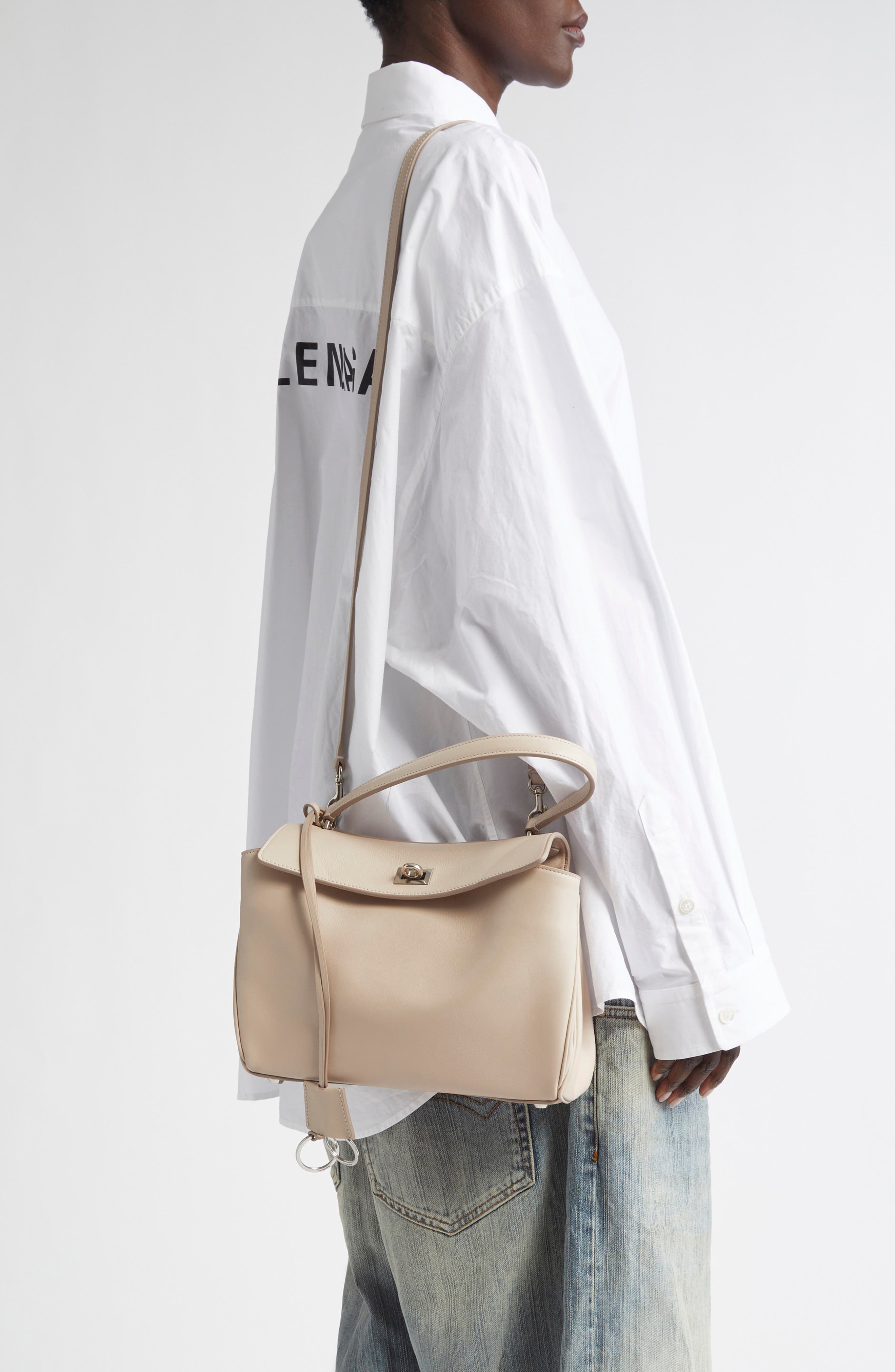 Balenciaga Small Rodeo Leather Top Handle Bag, Alternate, color, Almond