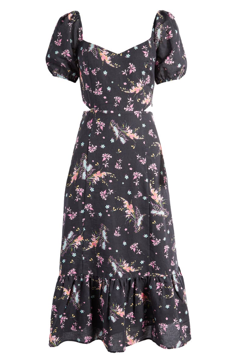 PAIGE Linh Floral Cutout Puff Sleeve Linen & Cotton Sundress, Alternate, color,