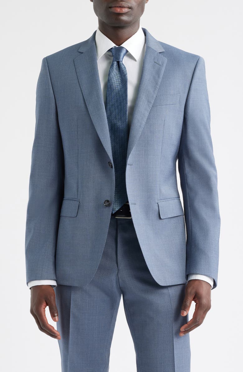BOSS Huge Slim Fit Blue Microcheck Wool Suit, Alternate, color, Open Blue