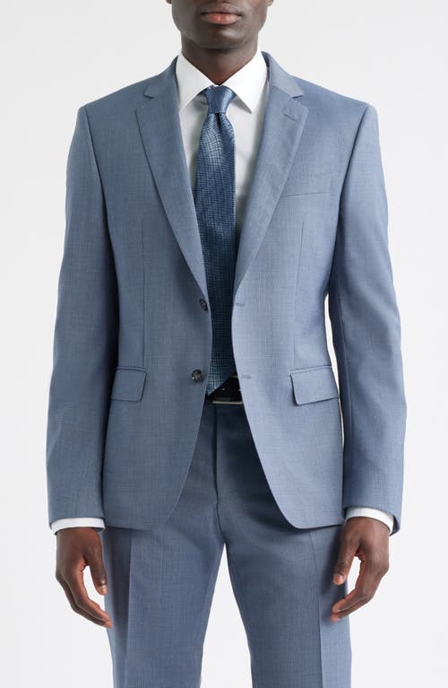 Hugo Boss Boss Huge Slim Fit Blue Microcheck Wool Suit