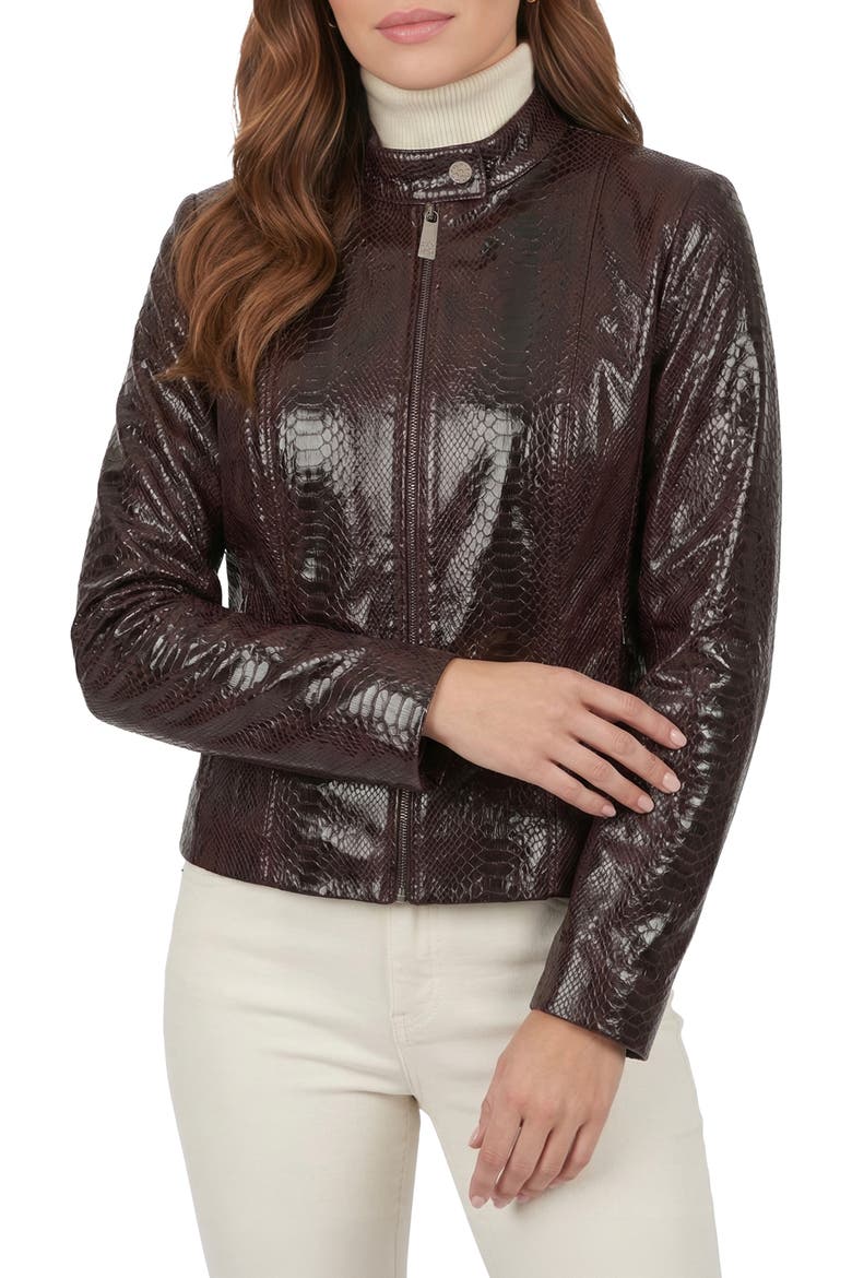 Genuine Metis Suede Pythn Printed Zip Jacket, Alternate, color, BURGUNDY