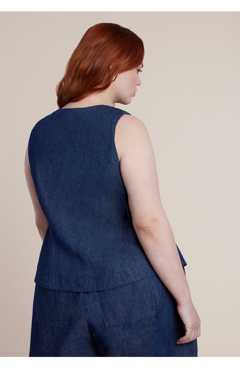 ELOQUII Chambray Zip Up Top, Alternate, color, Dark Wash