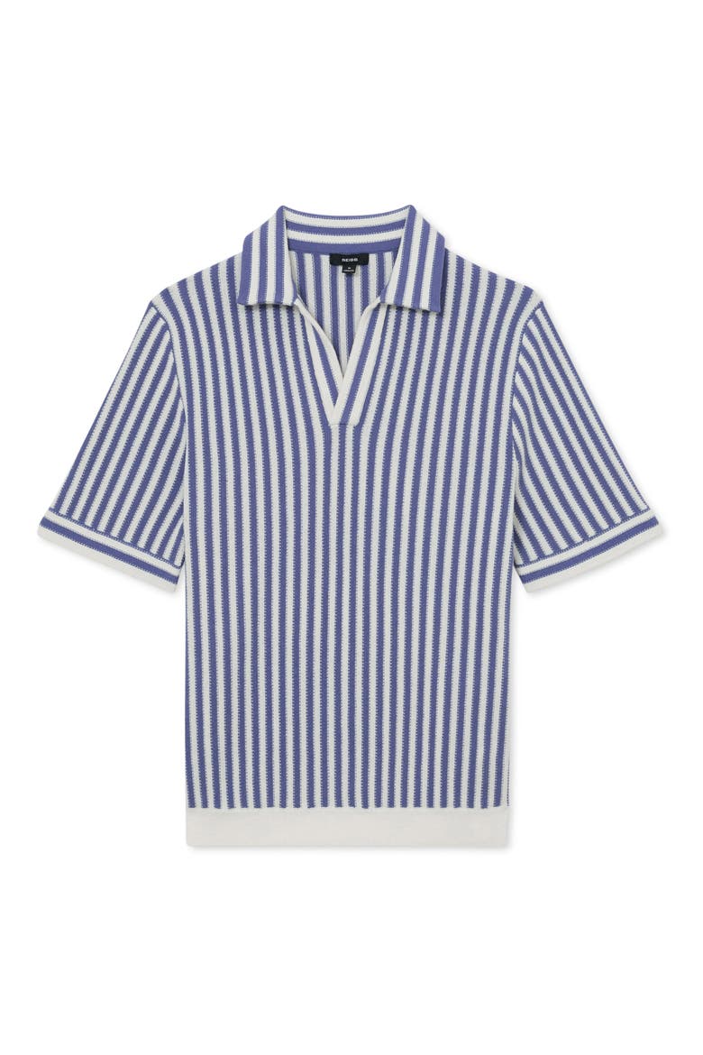 Alba Stripe Johnny Collar Polo, Alternate, color, BLUE/ OFF WHITE