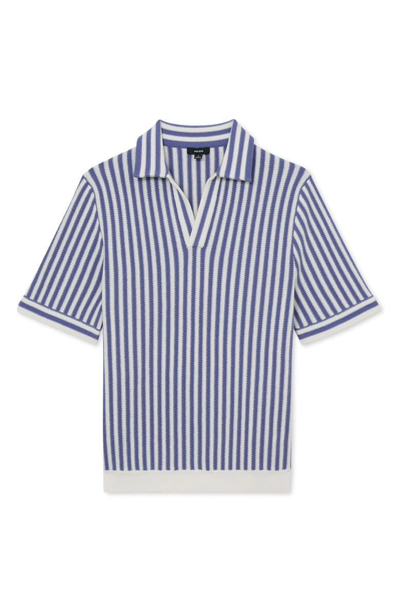 Reiss Alba Stripe Johnny Collar Polo, Alternate, color, Blue/ Off White