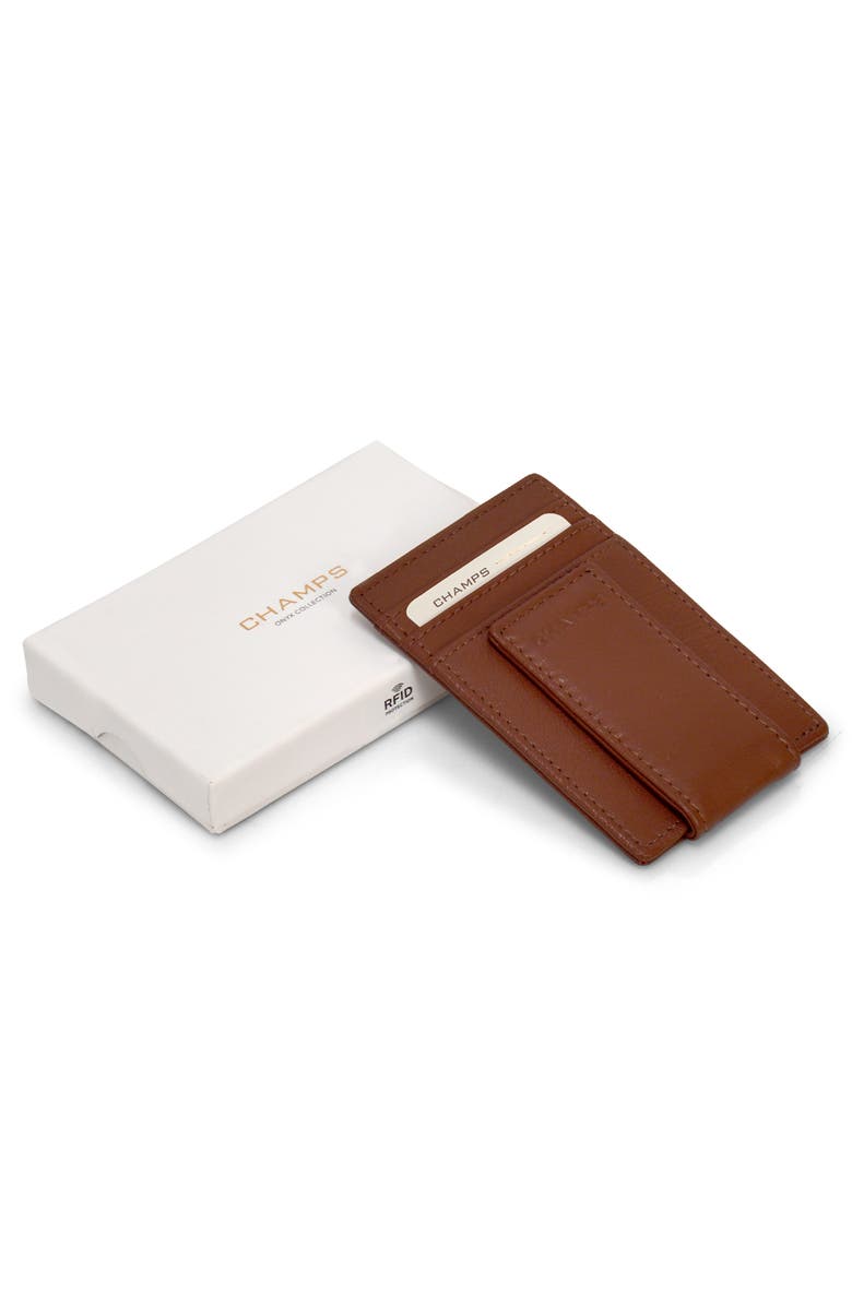 CHAMPS Leather Magnetic RFID Card Case, Alternate, color, Brown