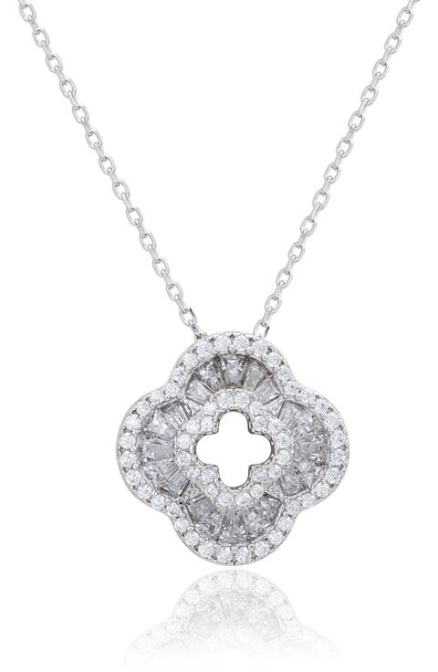 Sterling Silver Baguette Cubic Zirconia Clover Pendant Necklace