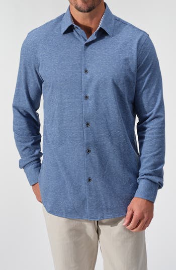 Studio Garnet Los Angeles Mélange Knit Button-down Shirt In Blue