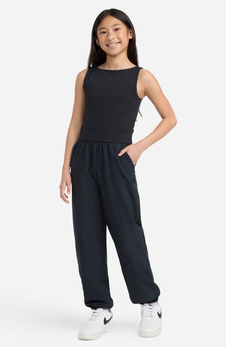 abercrombie kids Kids' Mixed Media Tank Jumpsuit, Alternate, color, Black Beauty Beautiful Black