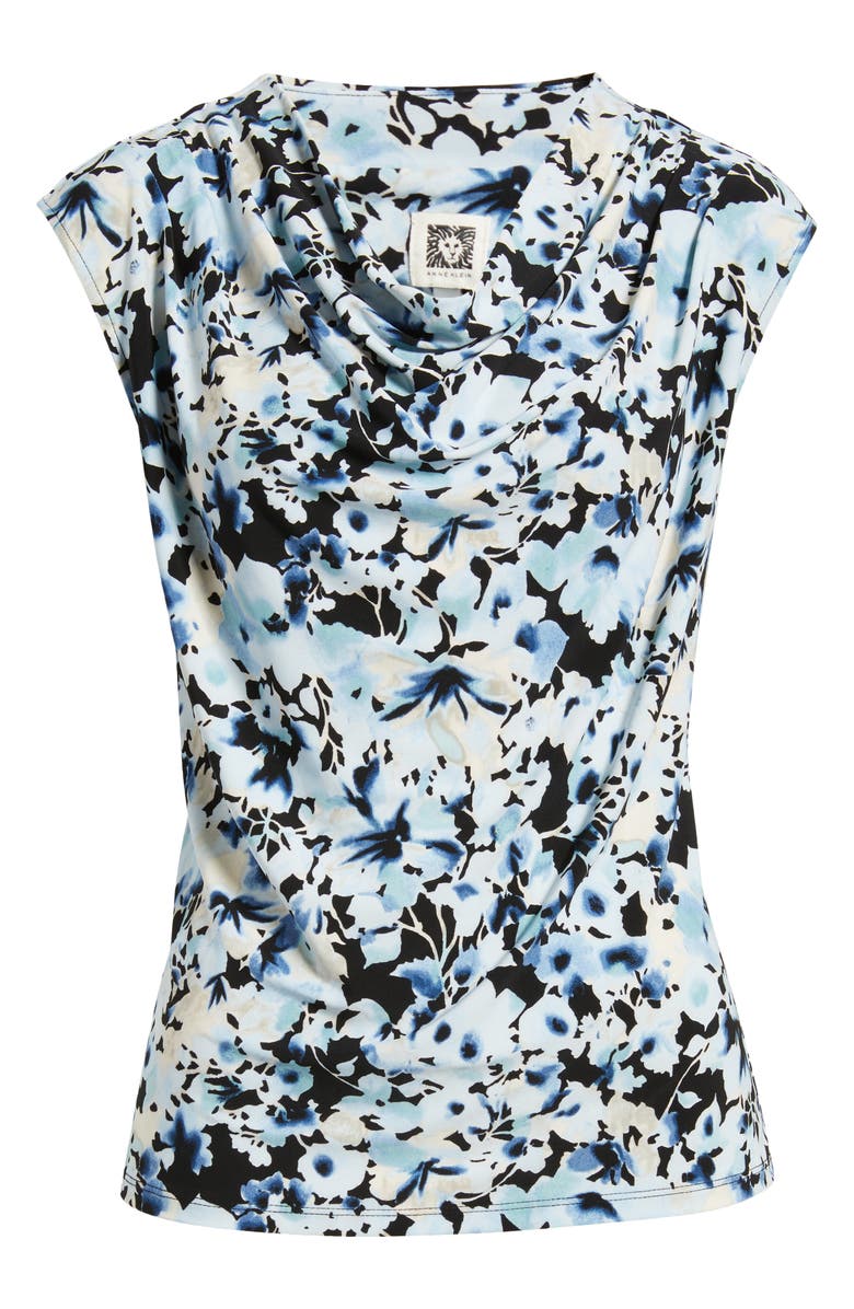 Anne Klein Pleated Cowl Neck Top, Alternate, color, Anne Black Multi