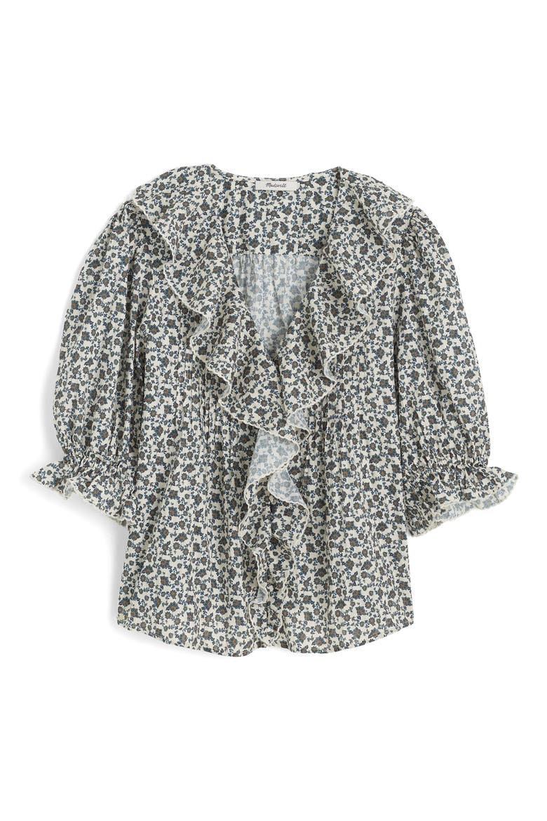 Ruffle Pintuck Puff Sleeve Top, Alternate, color, VINTAGE IVORY