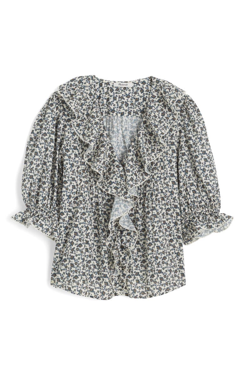 Madewell Ruffle Pintuck Puff Sleeve Top, Alternate, color, Vintage Ivory