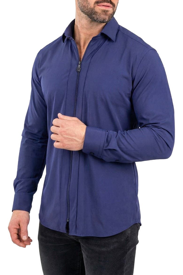 FibZip Marthyr Knit Zip-Up Shirt, Alternate, color, BLUE