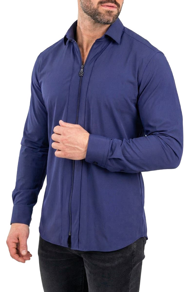 Maceoo FibZip Marthyr Knit Zip-Up Shirt, Alternate, color, Blue