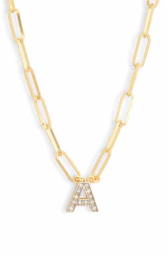 MESHMERISE Diamond Initial Charm Paper Clip Chain Necklace