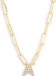 MESHMERISE Diamond Initial Charm Paper Clip Chain Necklace