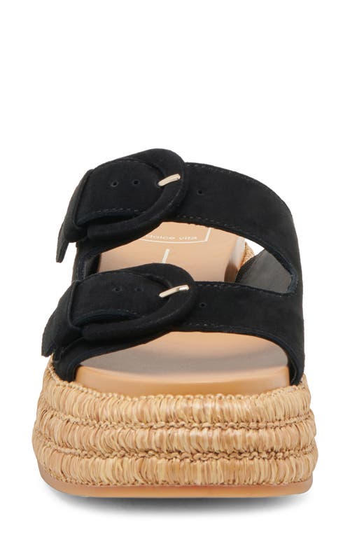 Dolce Vita Women's Witny Double-buckle Raffia Platform Footbed Sandals In Onyx Suede