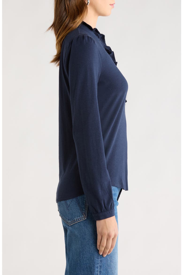 Ruffle Detail Henley Shirt, Alternate, color, NAVY STILL