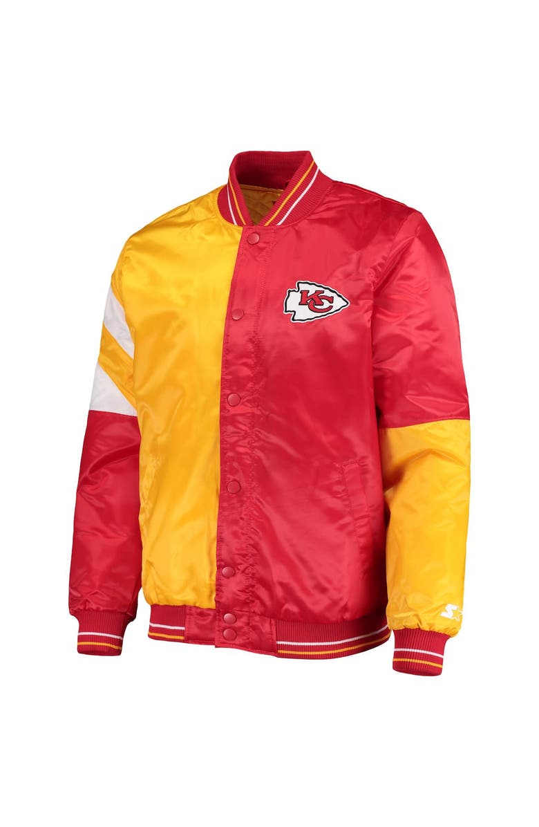 STARTER Men's Starter Red/Yellow Kansas City Chiefs Leader Varsity Satin Full-Snap Jacket, Alternate, color, 