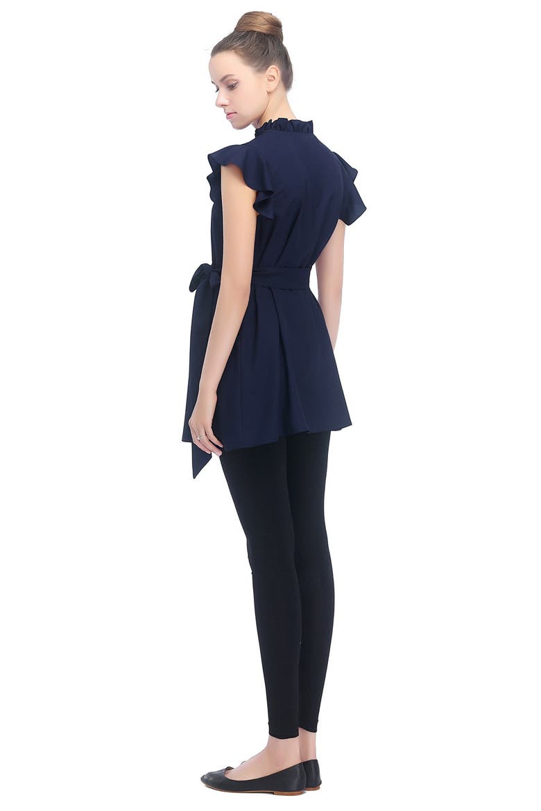 Karlena Flutter Sleeve Belted Maternity Top, Alternate, color, NAVY