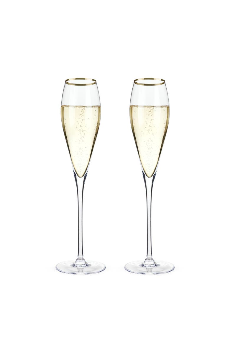 Viski Gold Rimmed Crystal Champagne Flutes Set of 2, Alternate, color, Clear