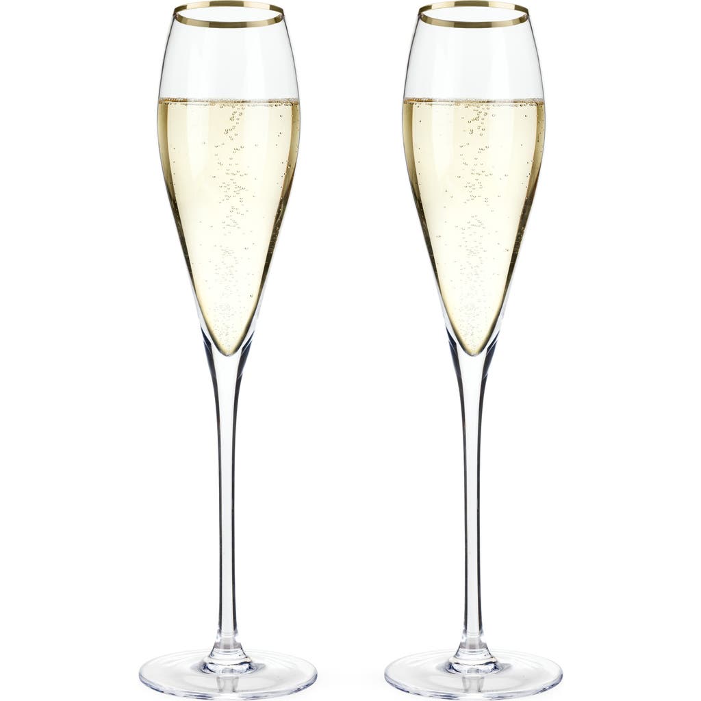 Viski Gold Rimmed Crystal Champagne Flutes Set Of 2 In Clear