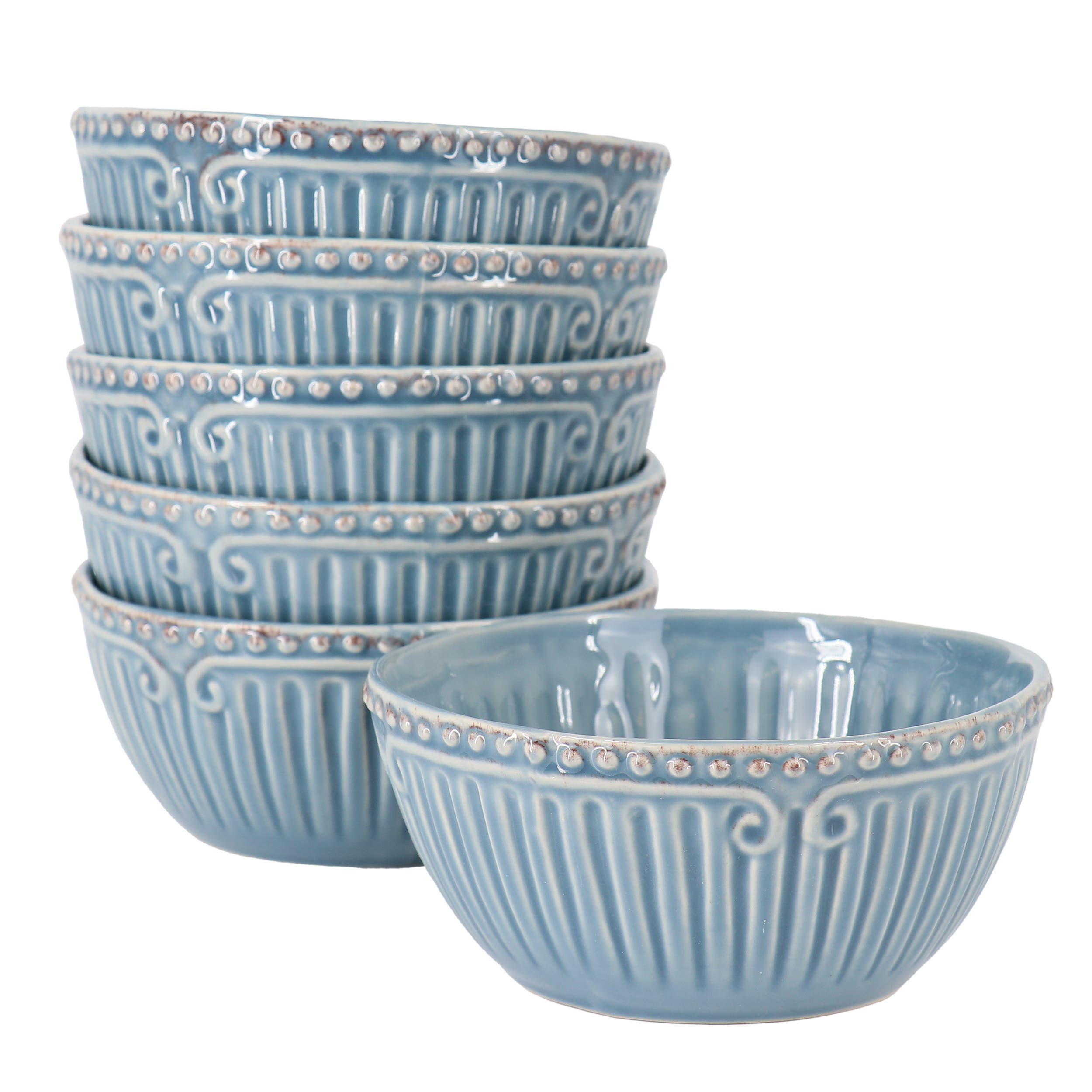 6 piece 6in Stoneware Embossed Cereal Bowl Set