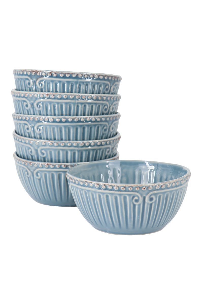 Capri 6 piece 6in Stoneware Embossed Cereal Bowl Set, Main, color, Blue
