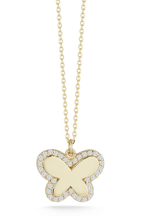 Pavé Diamond Butterfly Pendant Necklace