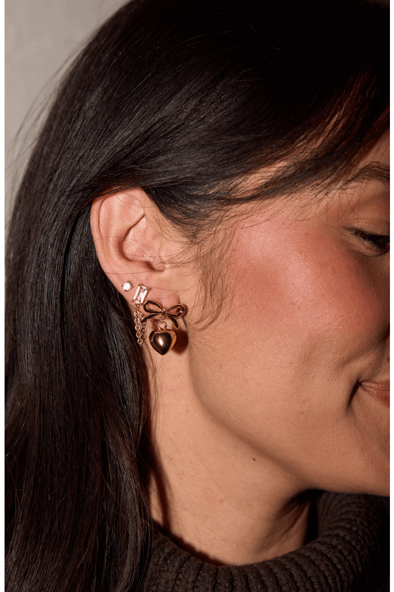 Bow & Heart Drop Earrings, Alternate, color, Gold