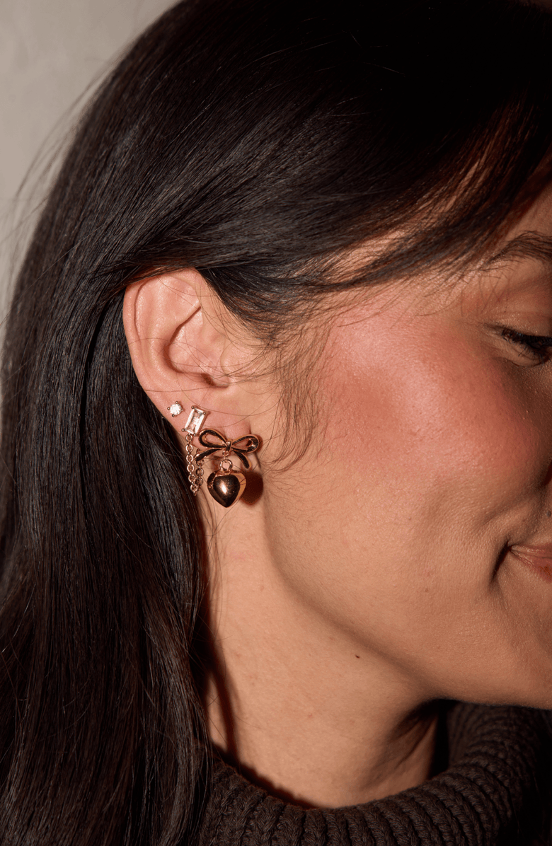 Nickel & Suede Bow & Heart Drop Earrings, Alternate, color, Gold