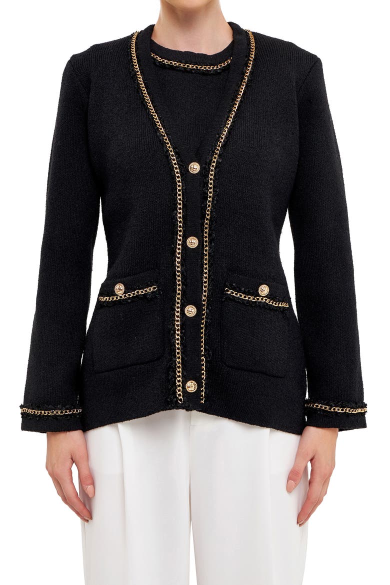 Trim Detail Cardigan, Alternate, color, BLACK