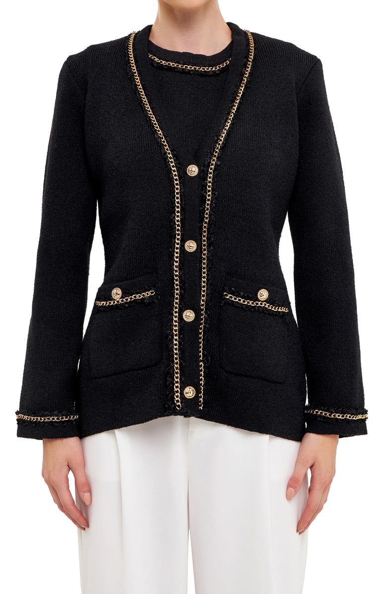 Endless Rose Trim Detail Cardigan, Alternate, color, Black