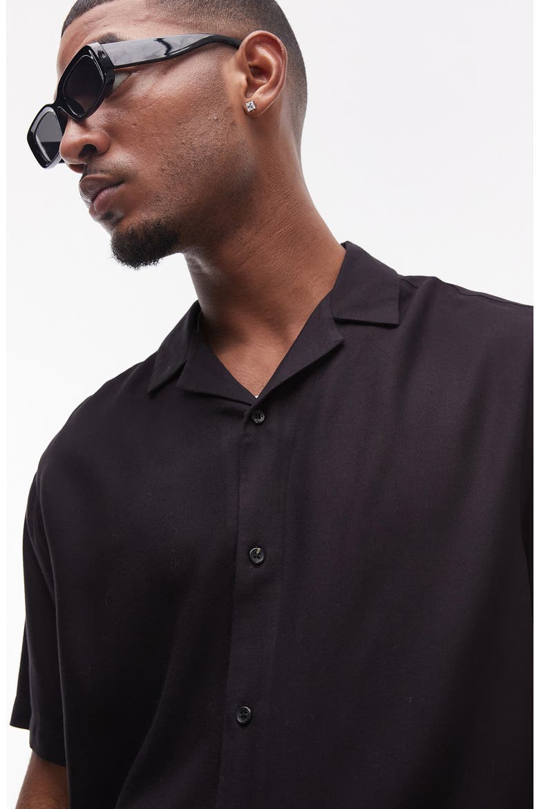 Short Sleeve Camp Shirt, Alternate, color, BLACK