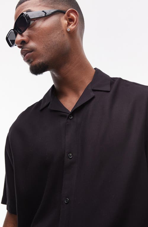 Topman Short Sleeve Linen Blend Shirt In Black