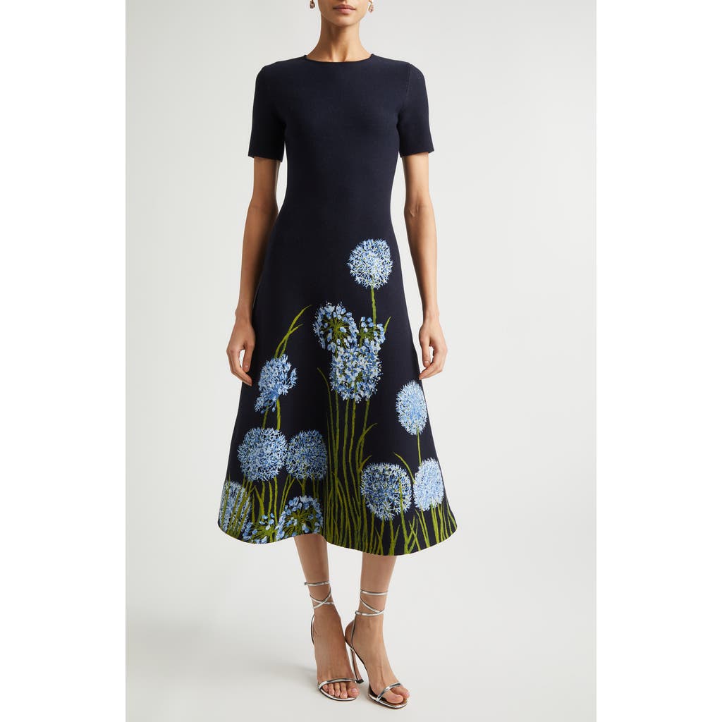 Oscar De La Renta Floral Jacquard Midi Dress In Animal Print