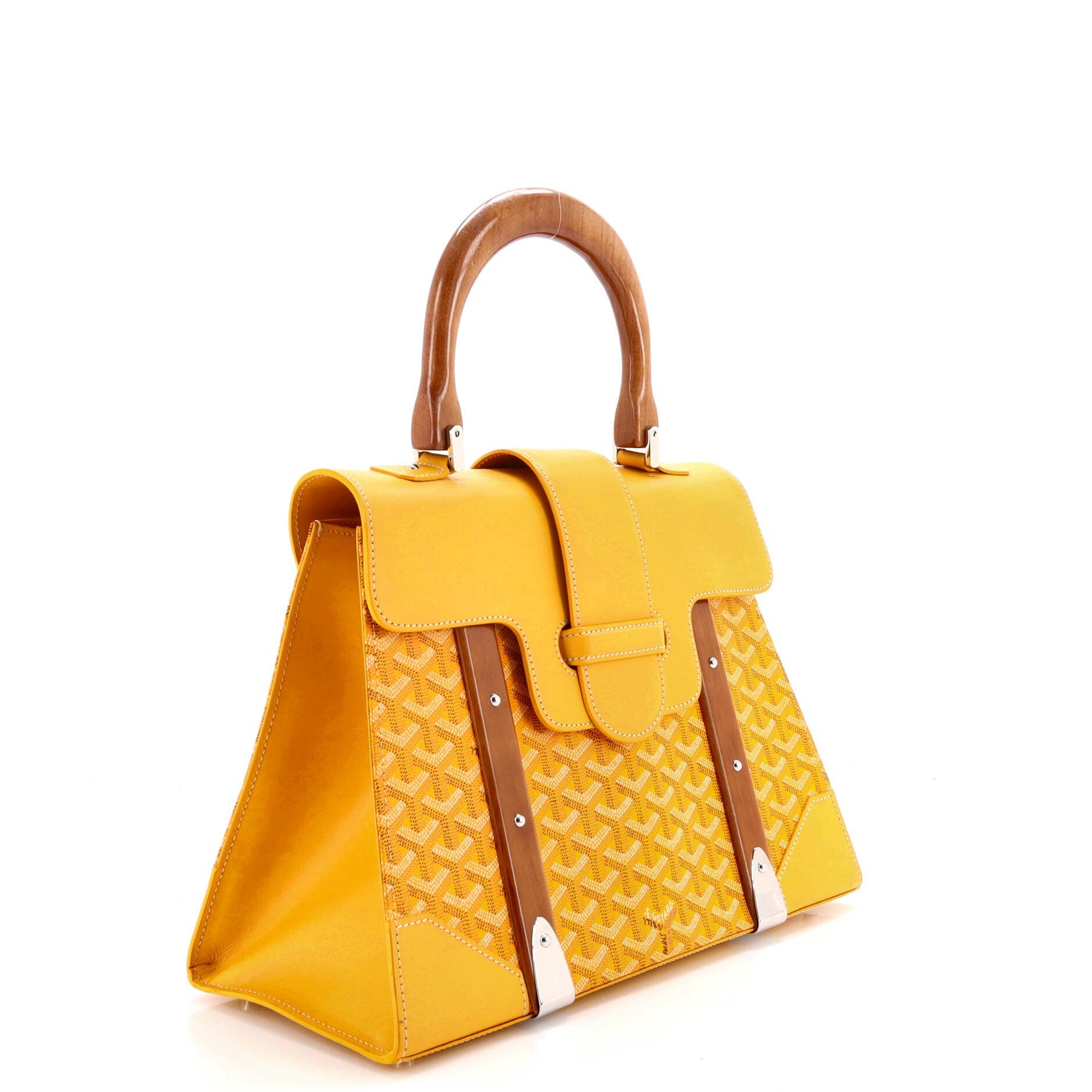 Pre-Owned Goyard Saigon Top Handle Bag Coated Canvas with Leather MM, Alternate, color, Yellow