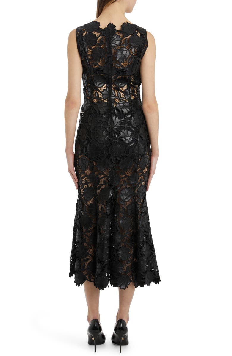 Dolce&Gabbana Faux Leather Floral Macramé Lace Dress, Alternate, color, 