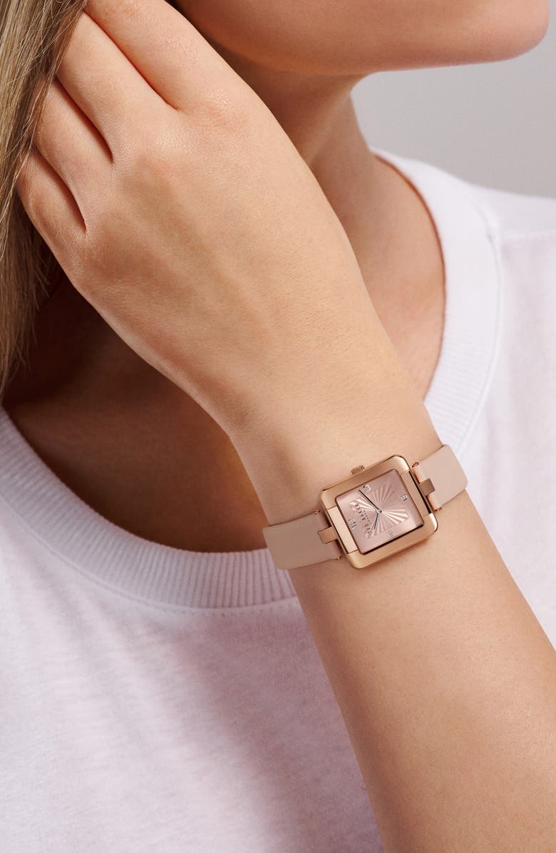 Ted Baker Mayse Leather Strap Watch, 33mm, Alternate, color, Pink