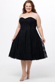Celebrations by Sydney's Closet Sweetheart Strapless Lace Bustier Plus Size Party Dress