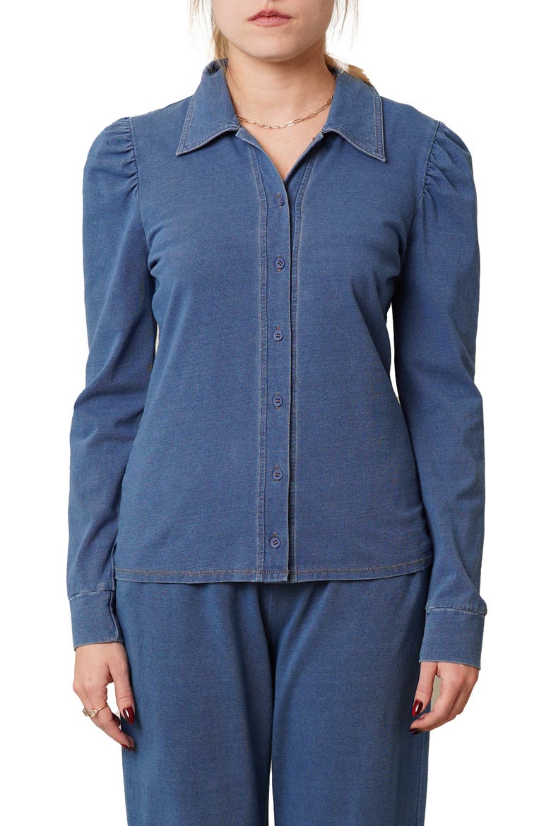 Puff Long Sleeve Button-Up Top, Main, color, MEDIUM WASH