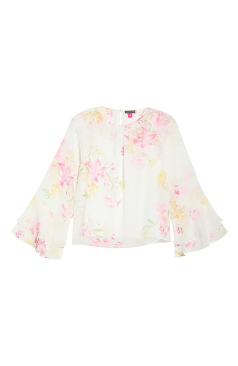 Floral Double Ruffle Sleeve Top (Petite)
